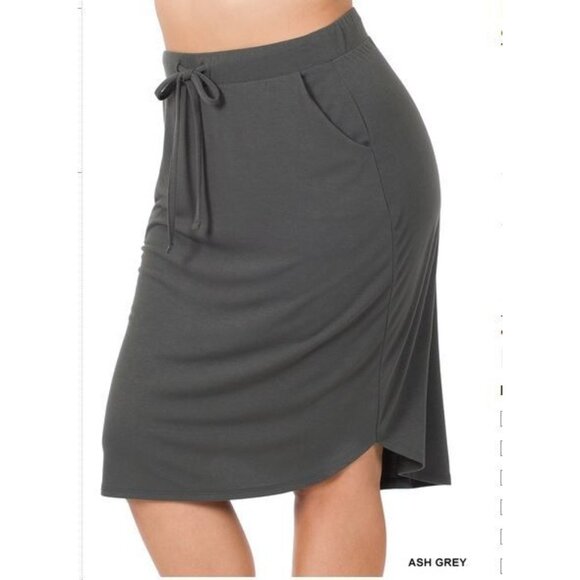 Zenana Outfitters Dresses & Skirts - NWOT Zenana Ash Grey Self Tie Tulip Hem Skirt with Side Pockets Sizes 1X-3X